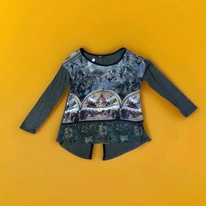 NEW B'LEEV Tunic Top Size L Graphic Disputation St Raphael Made In USA Catholic